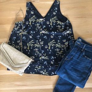 LOFT Floral V Neck Swing Top